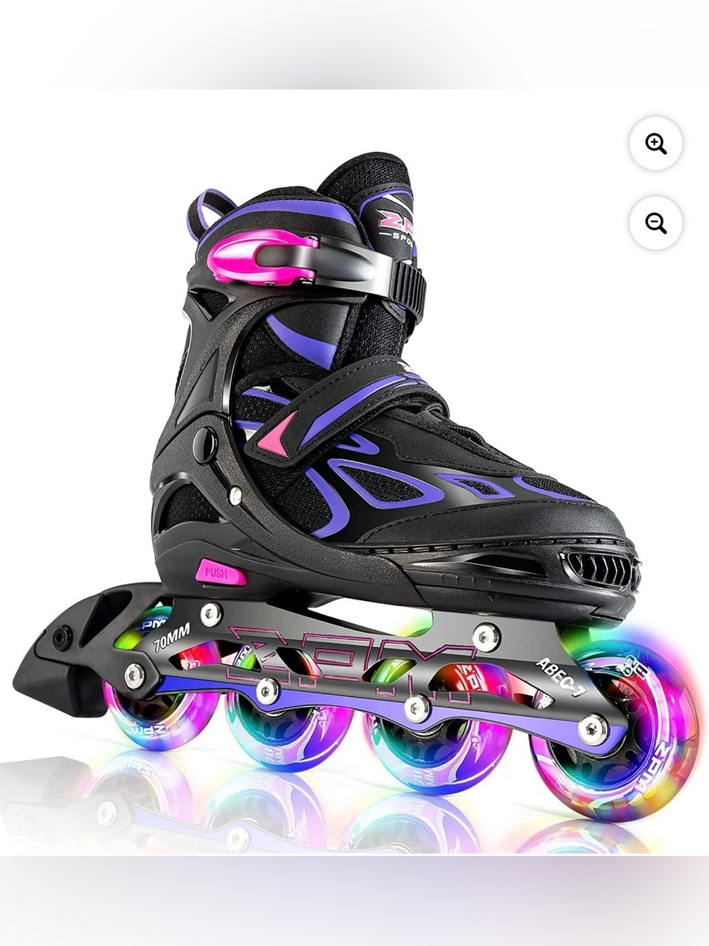 Adjustable youth Inline Skates - Black with Purple & Pink Accents